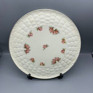 Vintage Erphila Made in Germany 11" White Plate w/ Basketweave Trim & Pink Roses